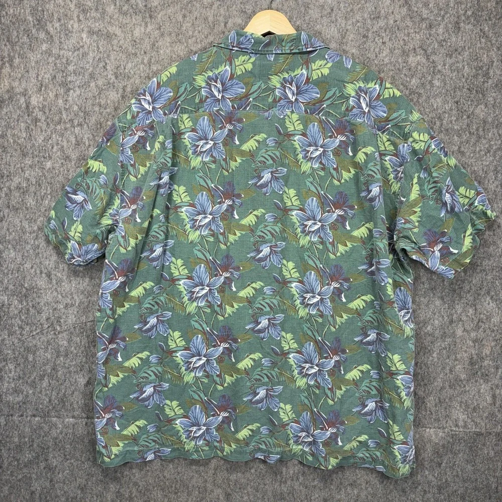 Vintage GAP Loop Collar Hawaiian Aloha Shirt Men's XL Linen Blend Floral Green - Picture 6 of 7